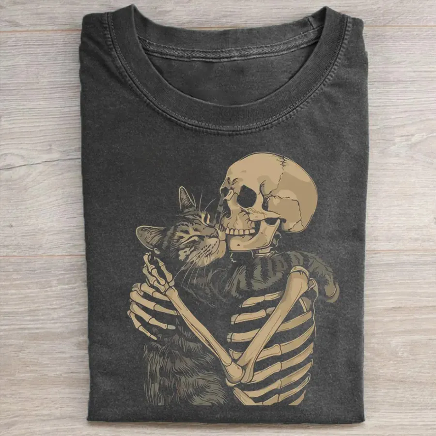 Skeleton Hugging Cat Tee
