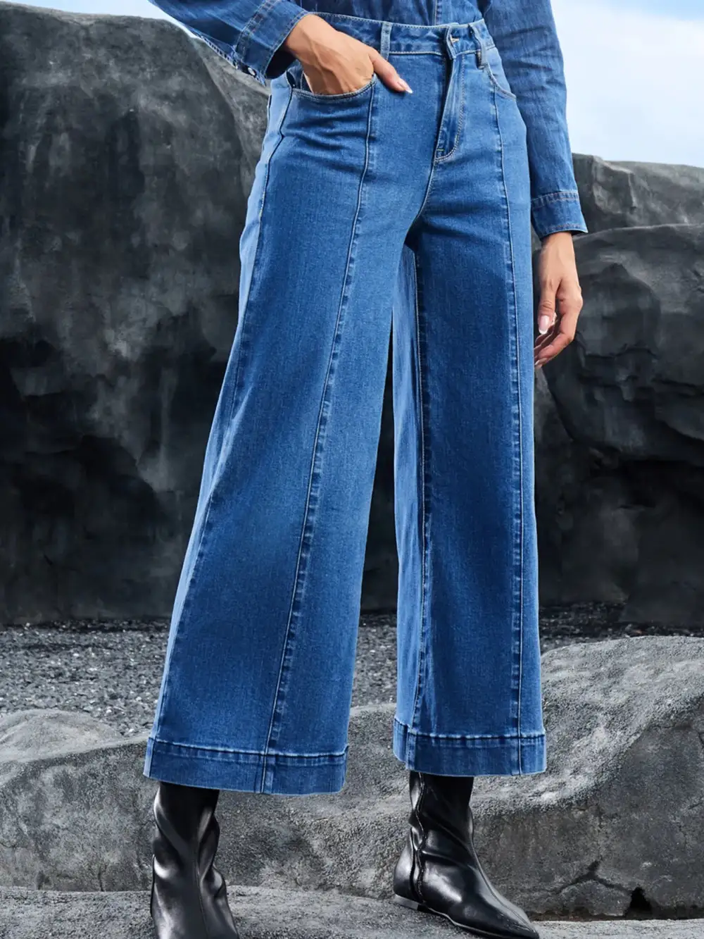 Flare Leg Seam Detail Denim Jeans