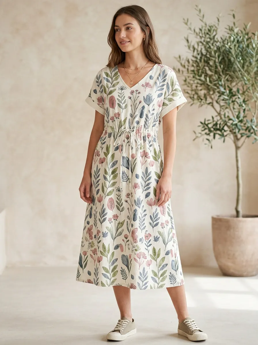 Botanical Floral Nature Lover V-Neck Dress