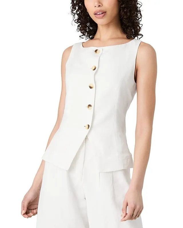 Linen Blend Cotton Boat Neck Vest Top