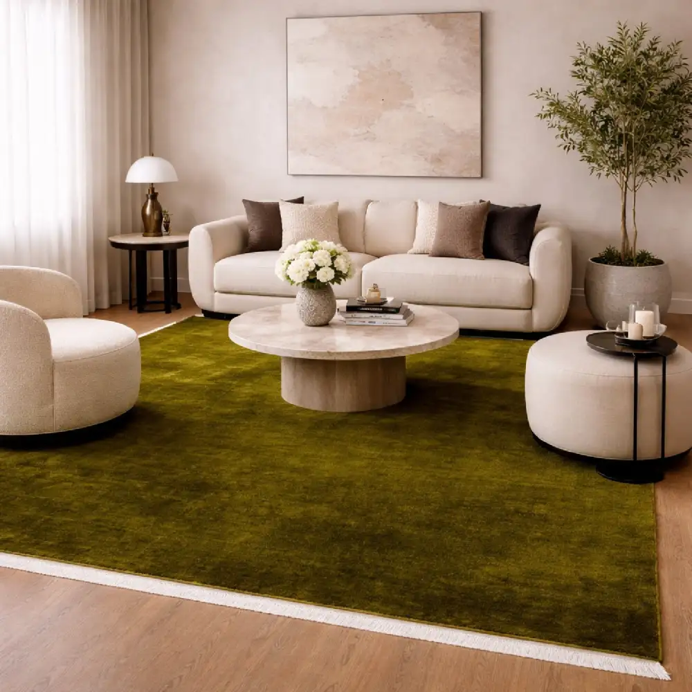 Hand-Loomed Wool Fringe Square Carpet