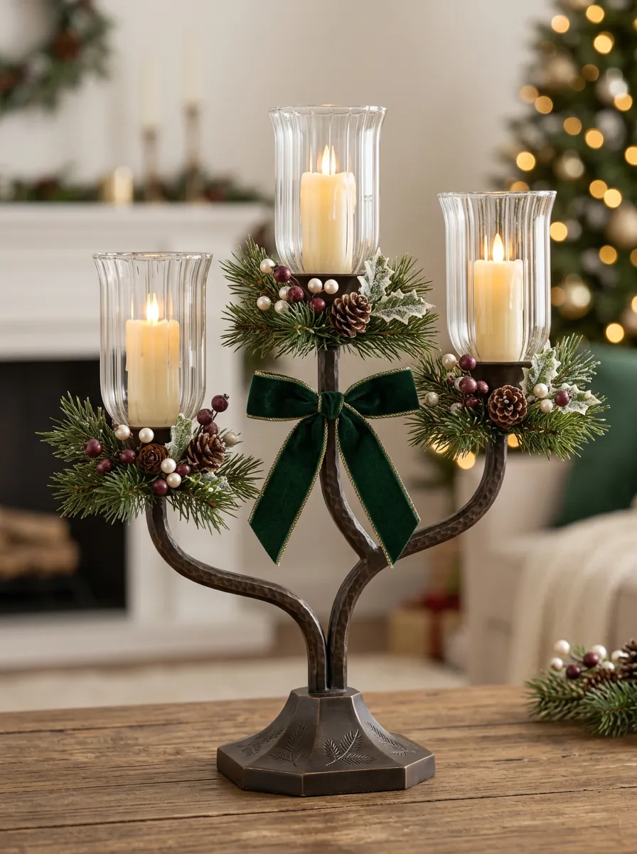 Pinecone Bow Decorative Candle Holder
