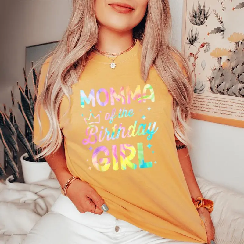 Momma Of The Birthday Girl Tie Dye Girl Bday Party Women's Oversized Comfort T-Shirt