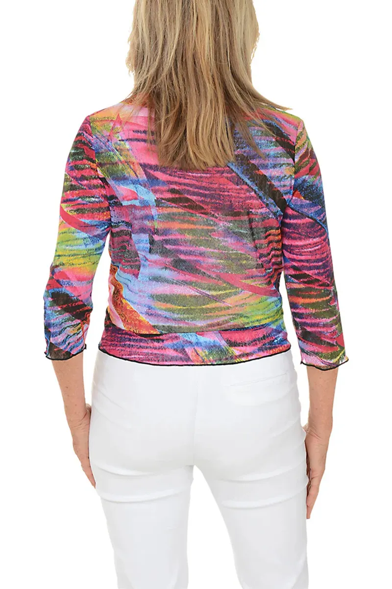Kaleidoscope Mesh Tie-Front Shrug