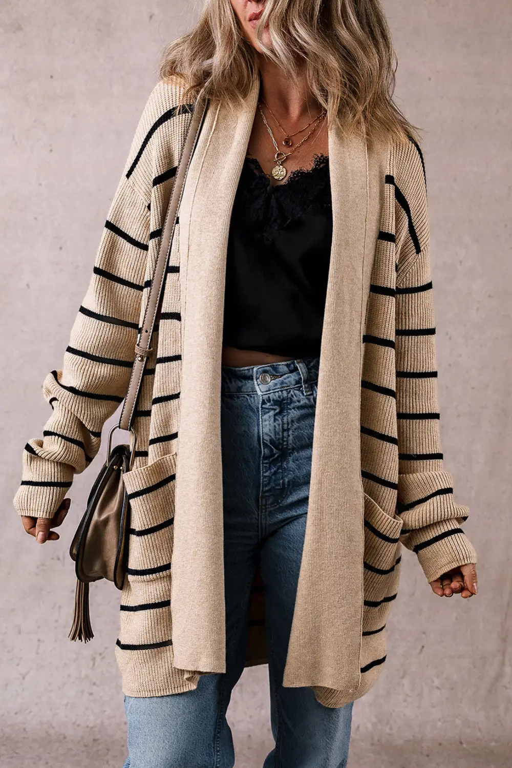 Shawl Neckline Open Pocketed Cardigan