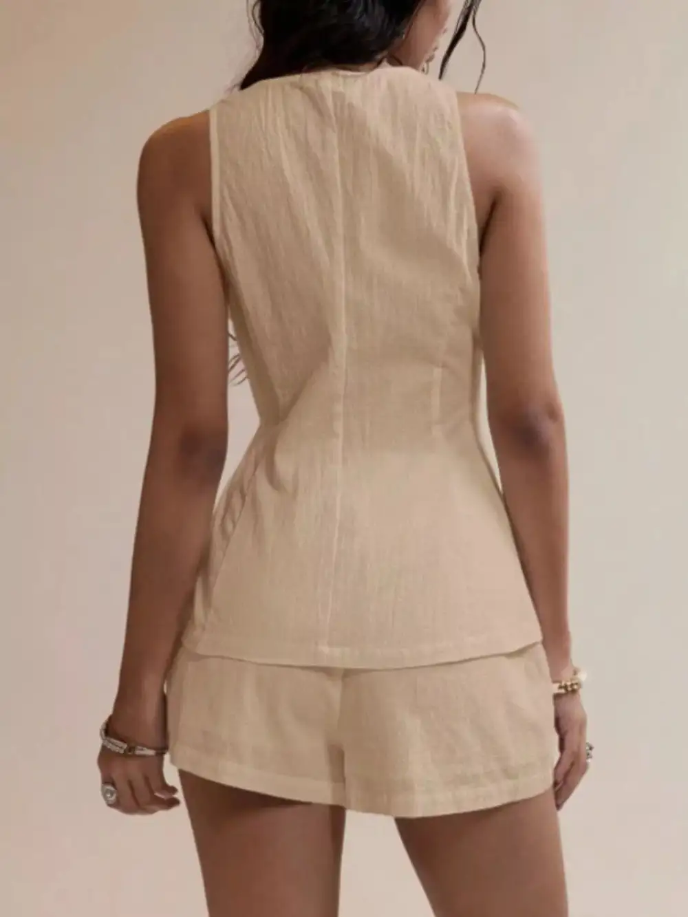 Button Down Sleeveless Top Shorts Set