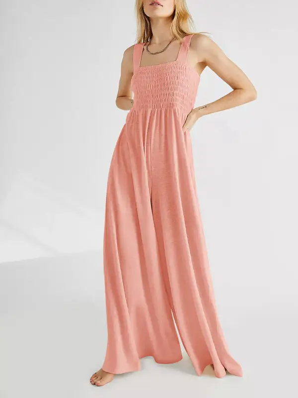 Square Neck Slim Pleated Jumpsuit