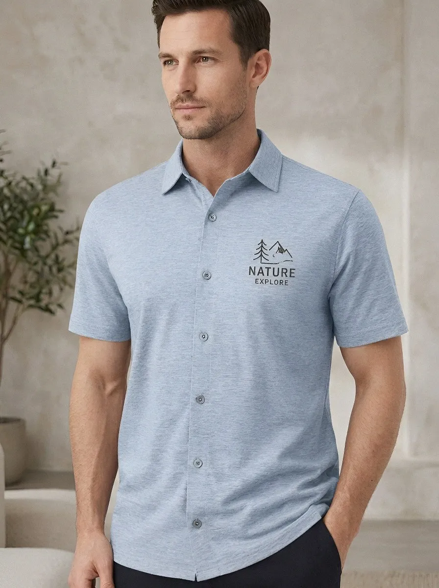 Men's Nature Explore Mountain Tree Printed Button-Down Shirt