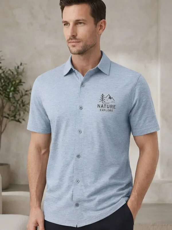 Men's Nature Explore Mountain Tree Printed Button-Down Shirt