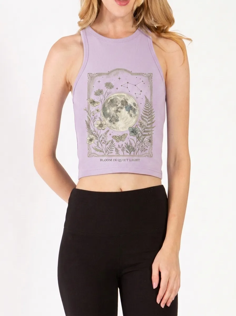 Women's Celestial Moon Floral Bloom Printed Crop Tank Top