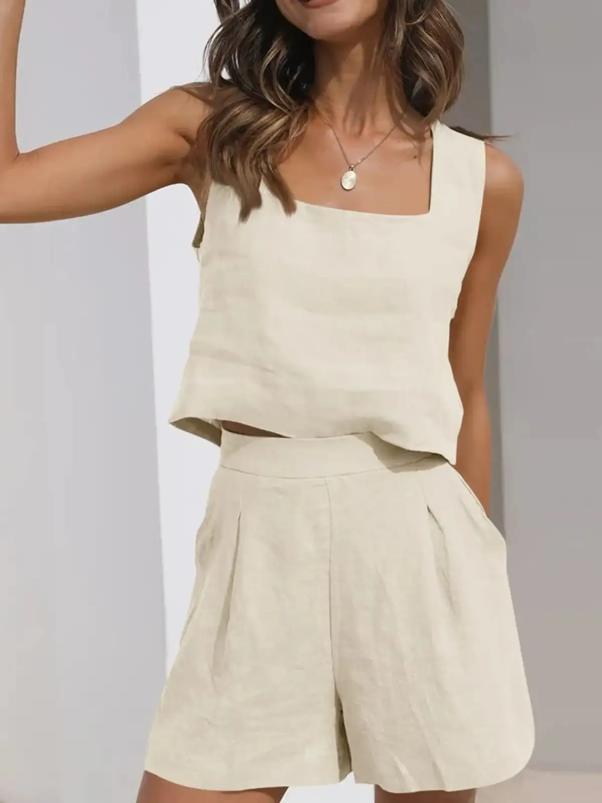Square-Neck Shorts Matching Set