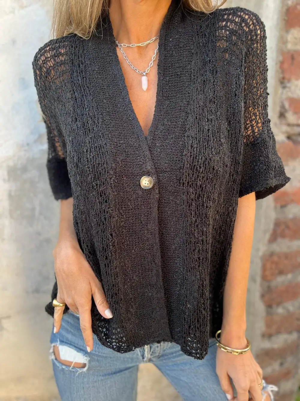 Linen Openwork Cardigan