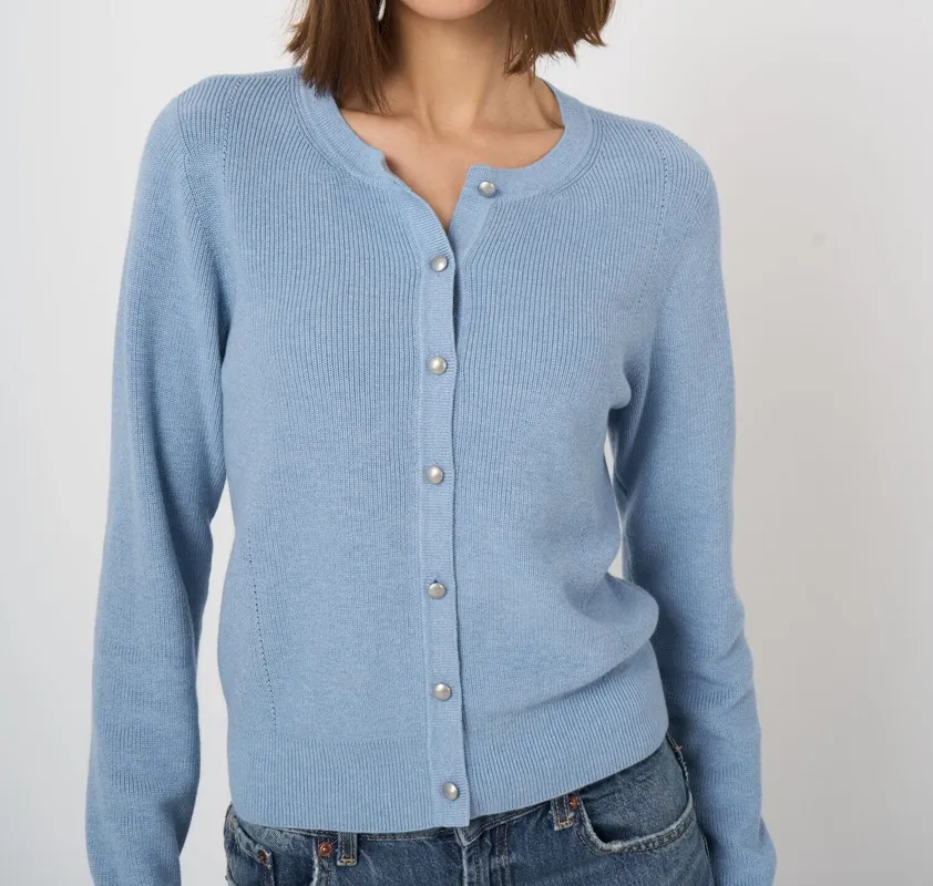 Cotton Cashmere Button-Front Ribbed Cardigan