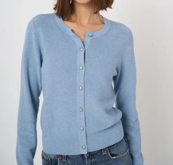 Cotton Cashmere Button-Front Ribbed Cardigan