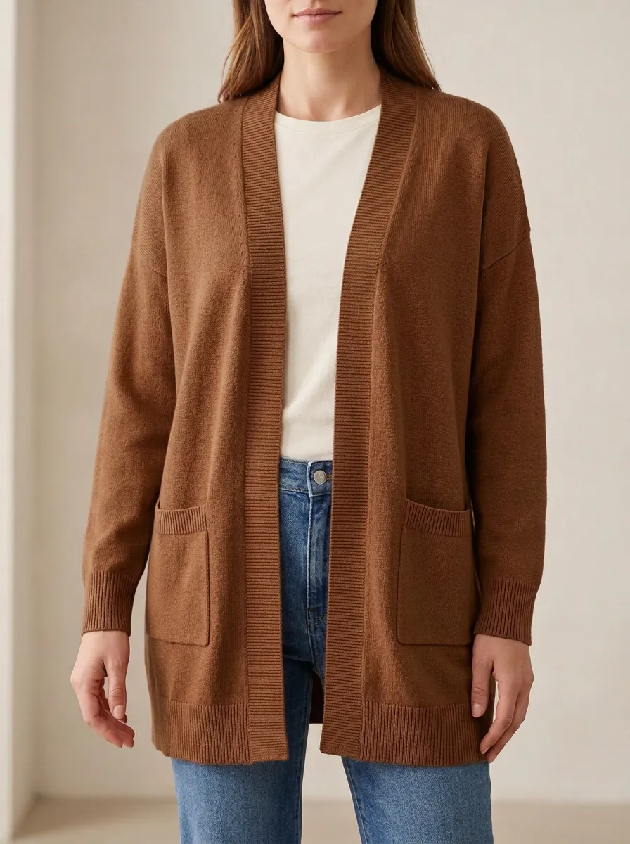 Relaxed Open-Front Knit Cardigan