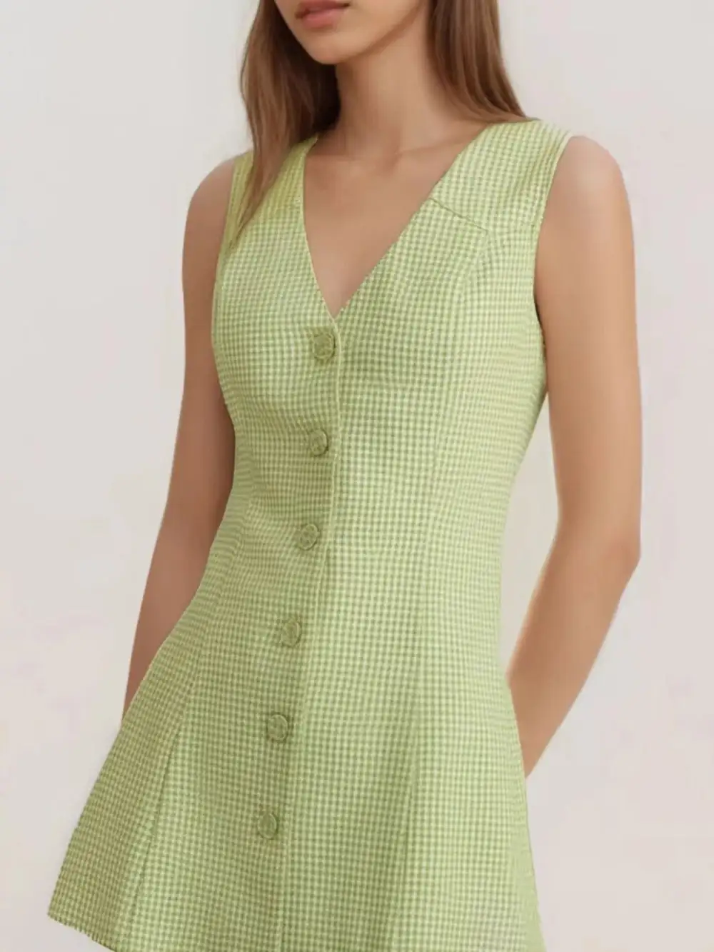 Gingham Button A-Line Mini Dress