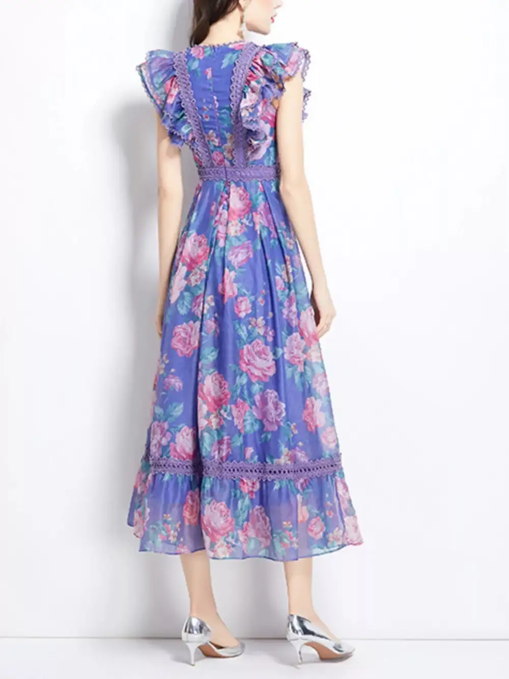 Sleeve Ruffle Sleeve Midi Dress