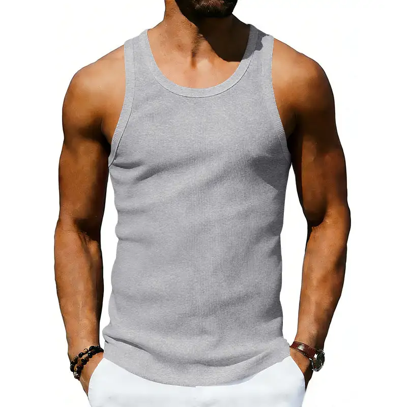 Men's Ribbed Casual Tank Top With Wide Straps And A Fitted Cut
