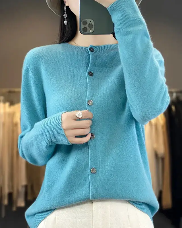 Merino-Wool Wool Round-Neck Cardigan