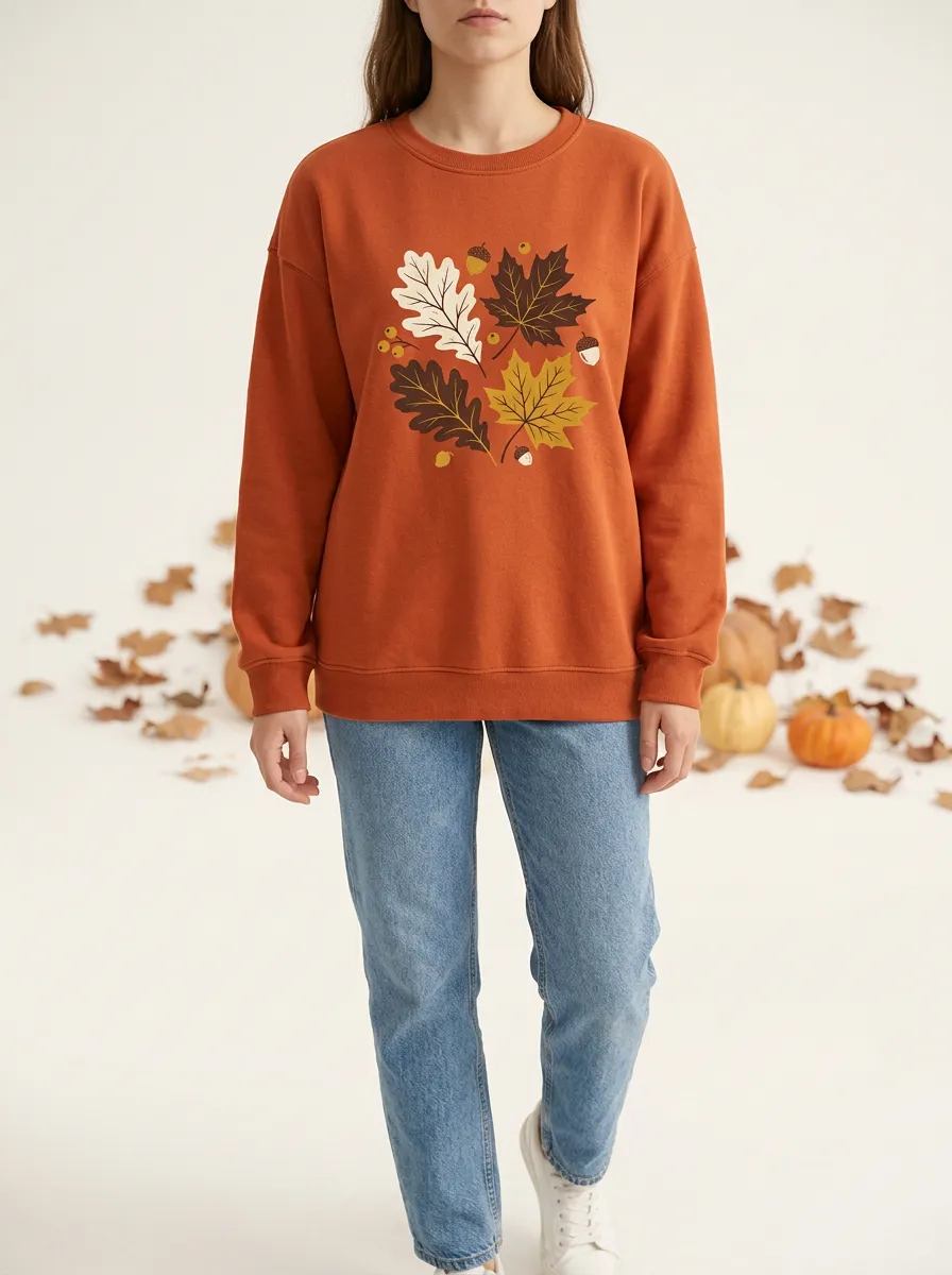 Botanical Printed Acorn Graphic Sweatshirt