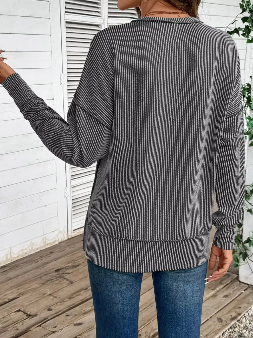Side Slit Round Neck Sweatshirt
