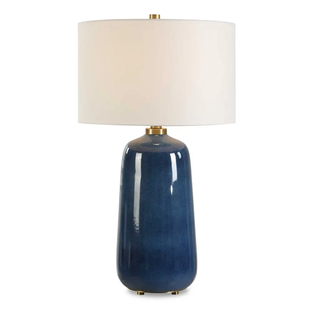 Glazed Drum Shade Ceramic Metal Brass Table Lamp