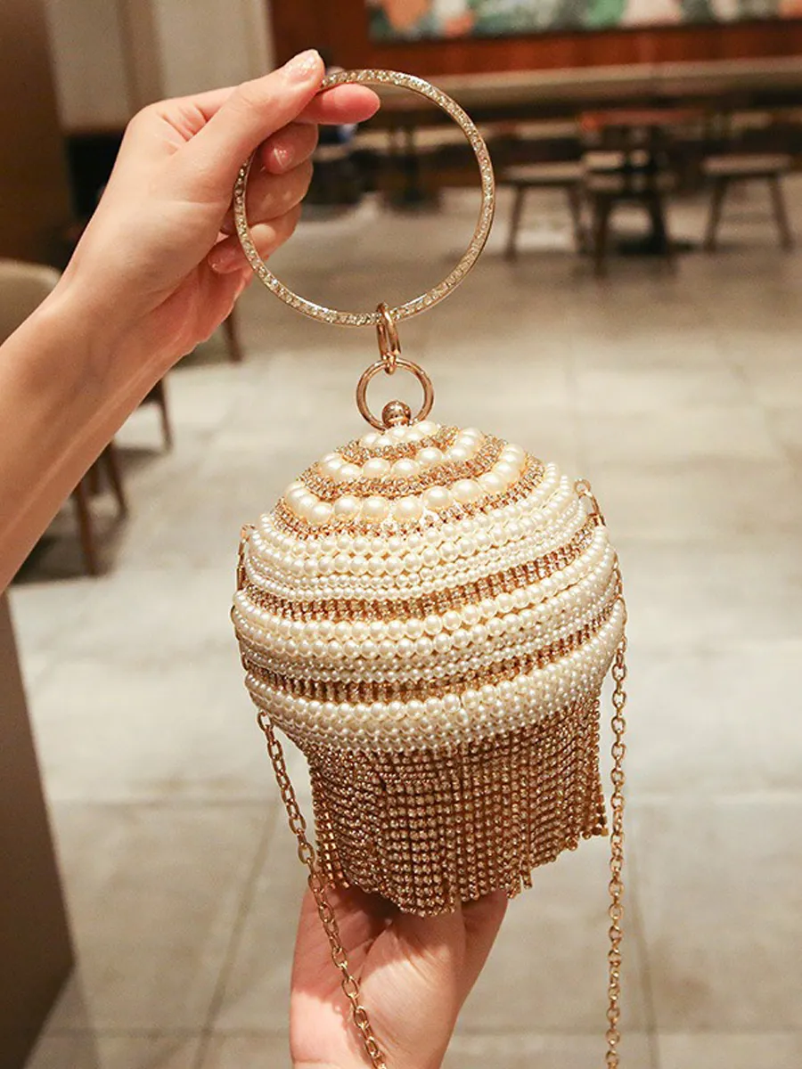 Giselle Small Pearl Tassel Ball Bag