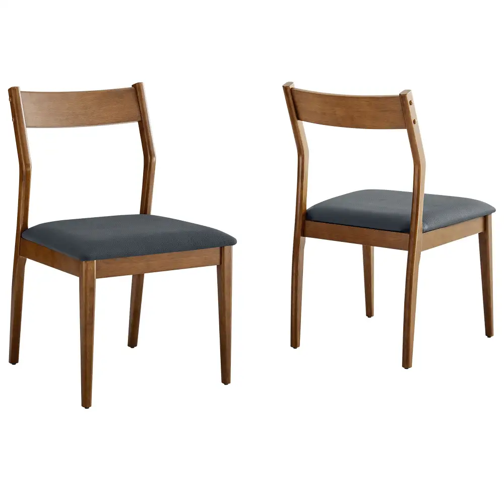 Vegan Leather Wood Dining Side Chairs Set of Two