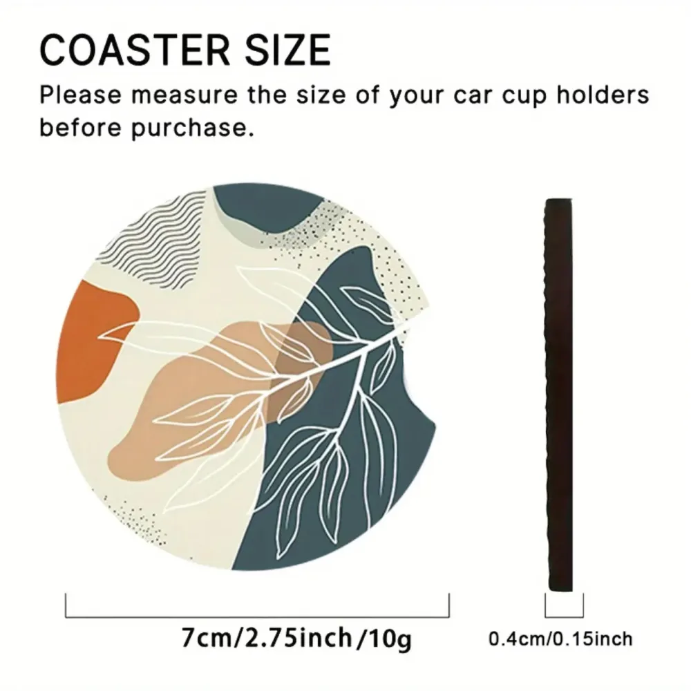 Plant Print Car Cup Coasters