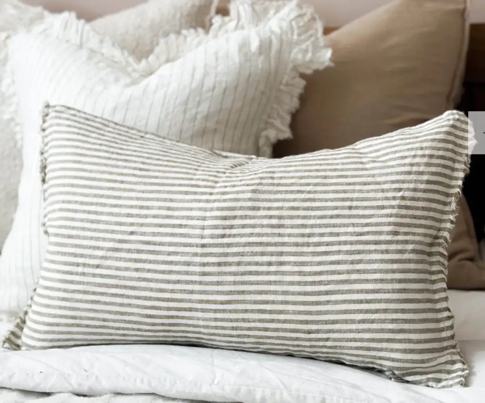 Striped Stonewashed-Linen Decorative Cushion