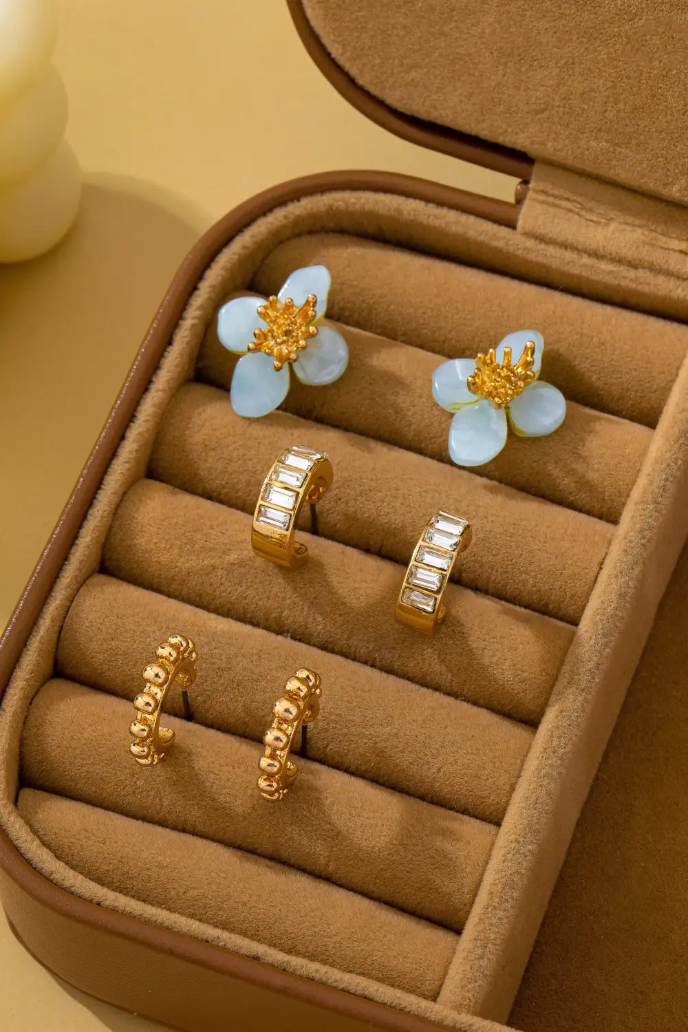 Resin Flower Stud Baguette Huggie