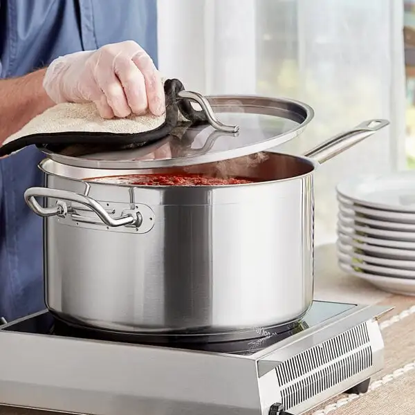 Deep Stainless Steel Sauce Pan with Aluminum Clad Bottom and Cover
