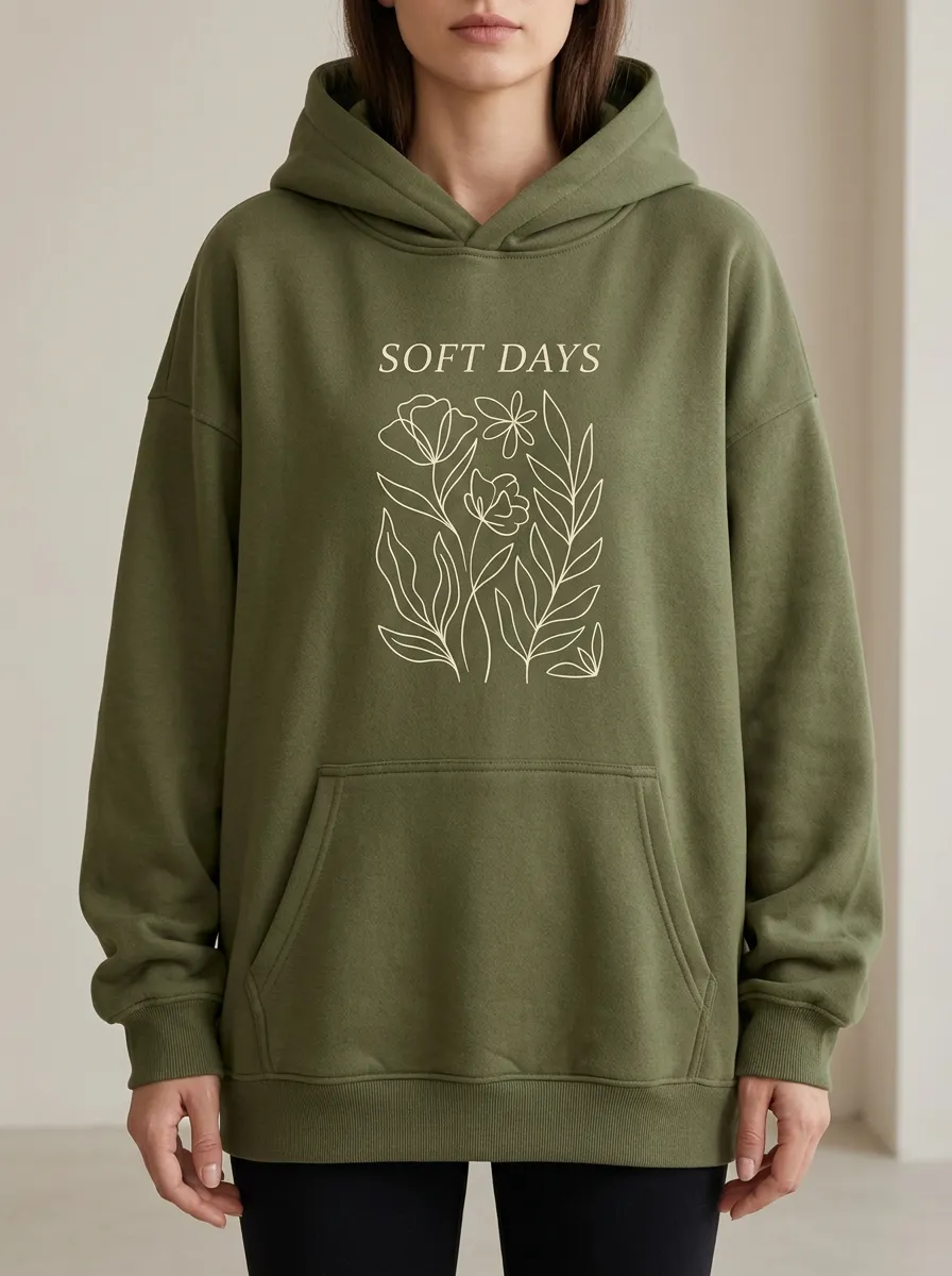 Relaxed Soft Days Floral Line Art Hoodie