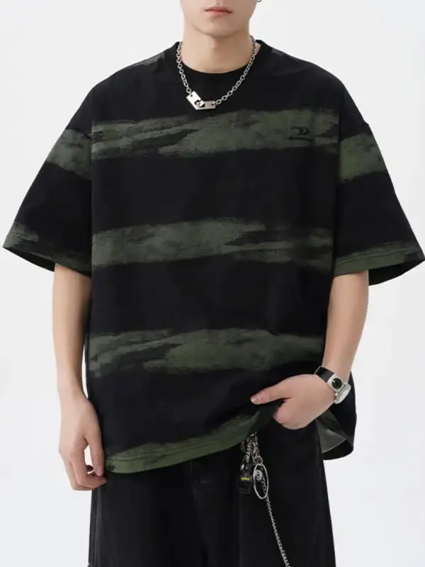 Textured Striped Crew Neck Tee