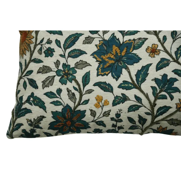 Embroidered Botanical Canvas Lumbar Decorative Cushion Cover