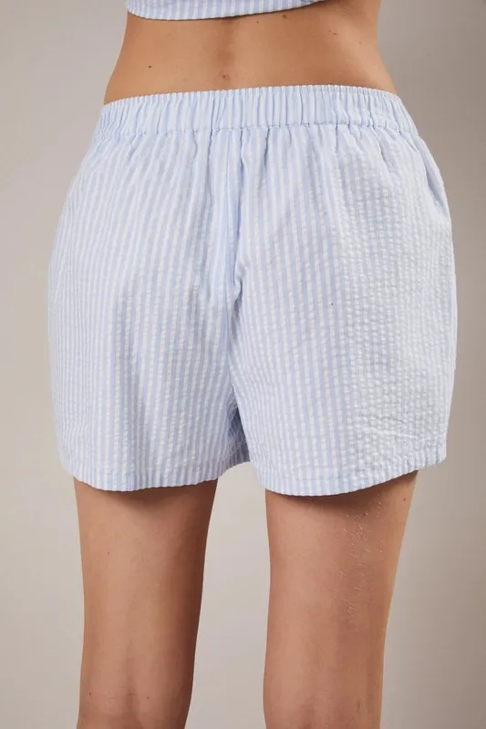Blue Cotton Blend Relaxed Button Detail Shorts