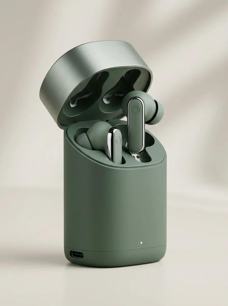 Unisex Tech Enthusiast Matte Green Metallic Printed Earbuds