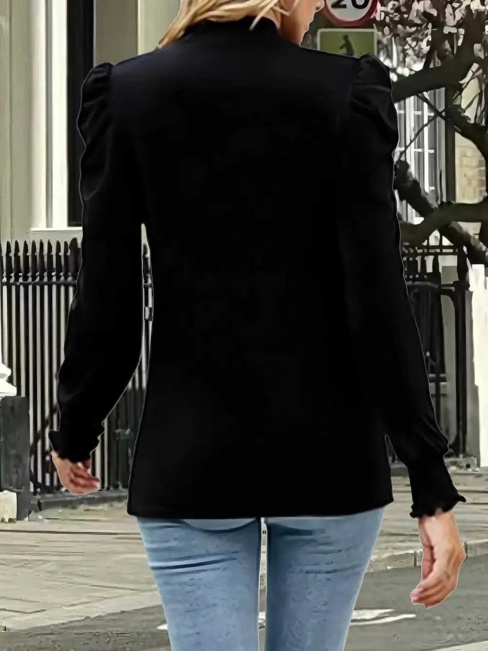 Mock Neck Puff Sleeve Blouse
