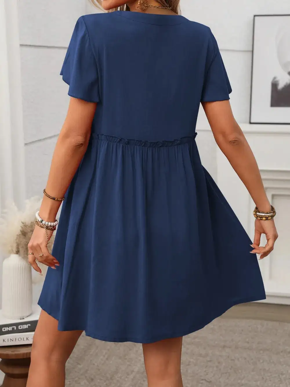 Flutter Sleeve Button Front Dress
