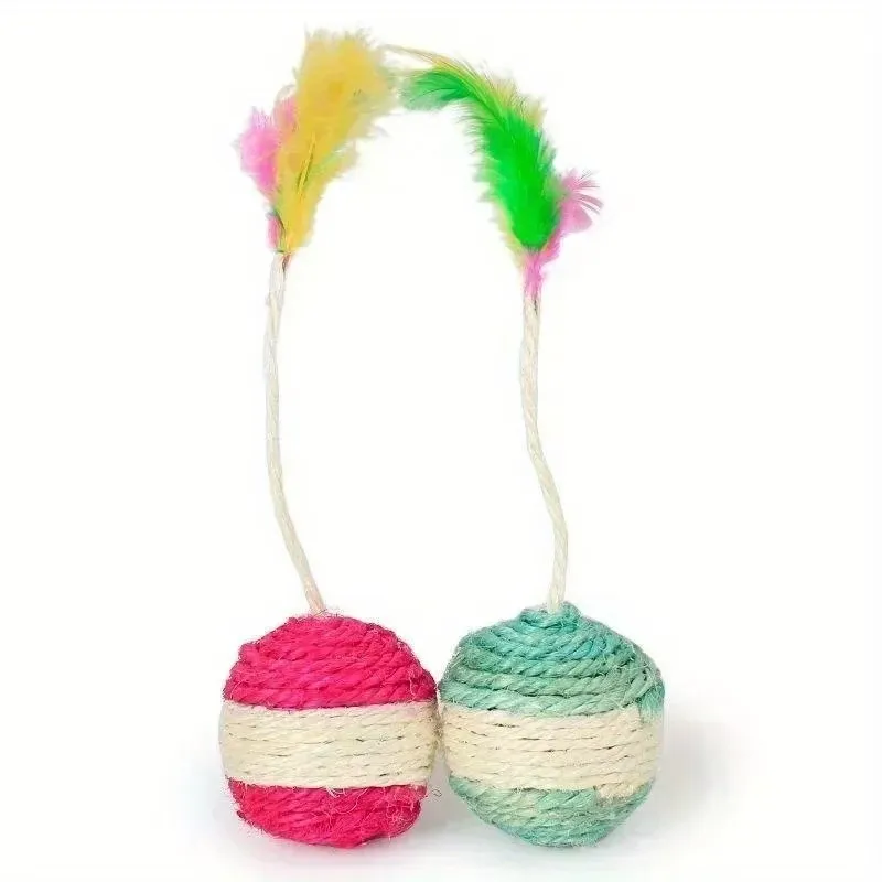 3 Pcs Feather Jute Ball Cat Toy