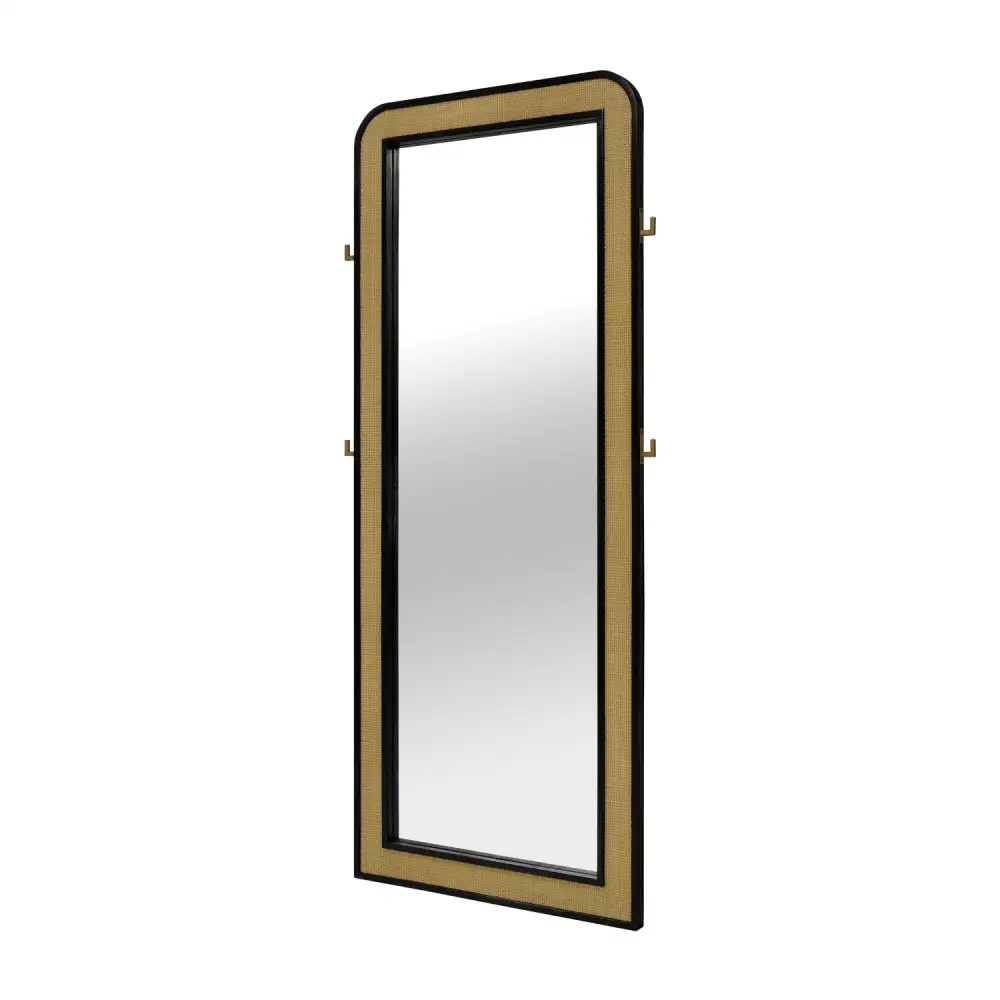 Floor Mirror with Woven Cane Trim
