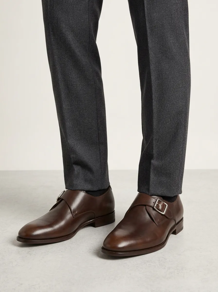 Men's Casual Classic Business Leather Single Monk Strap Shoes