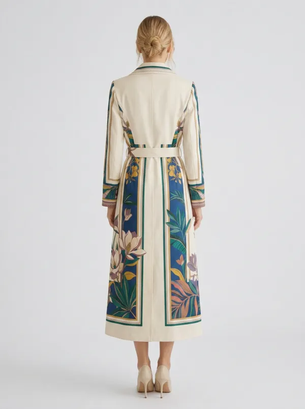 Women's Floral Botanical Art Printed Trench Coat