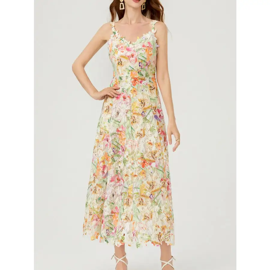 Lace Sleeveless V-Neck Midi Dress