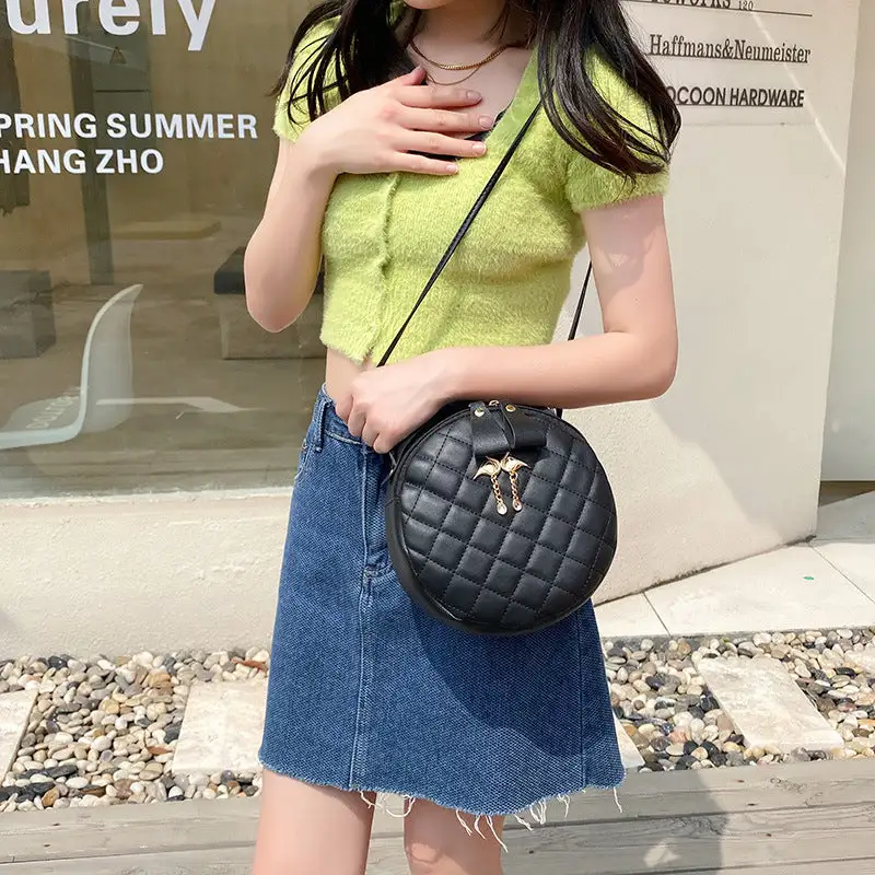 Compact Quilted Round Handbag