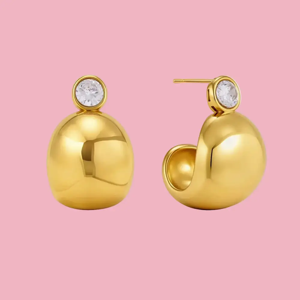 Curvy Stone Hoop Earrings