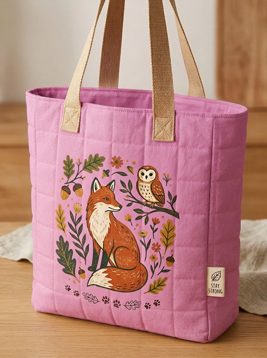 Woodland Animal Fox and Owl Printed Tote Bag