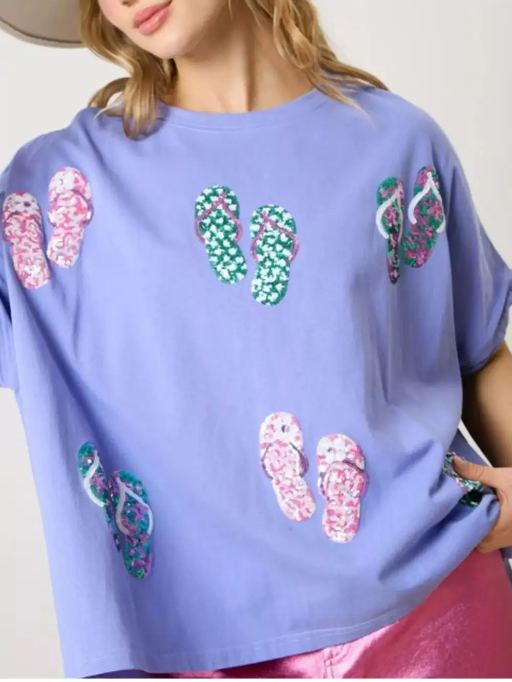Flip Flop Print Round Neck Casual T