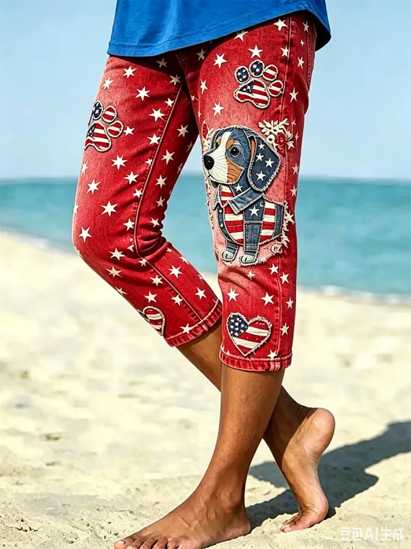 Women's Retro Independence Day Flag Printed Leggings