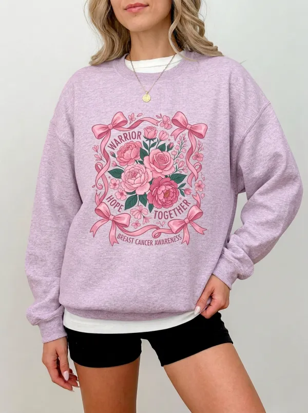 Women's Breast Cancer Awareness Floral Ribbon Warrior Printed Sweatshirt
